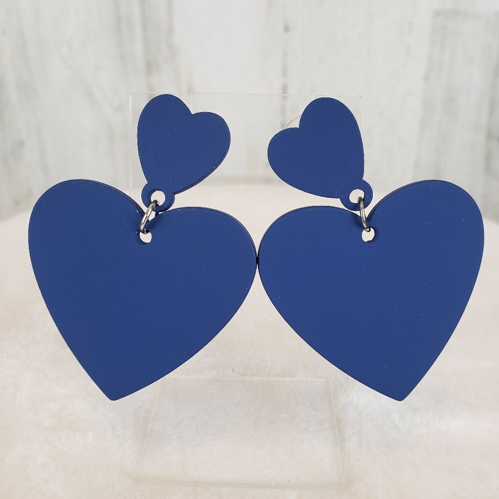 Navy Blue Heart Drop Earrings